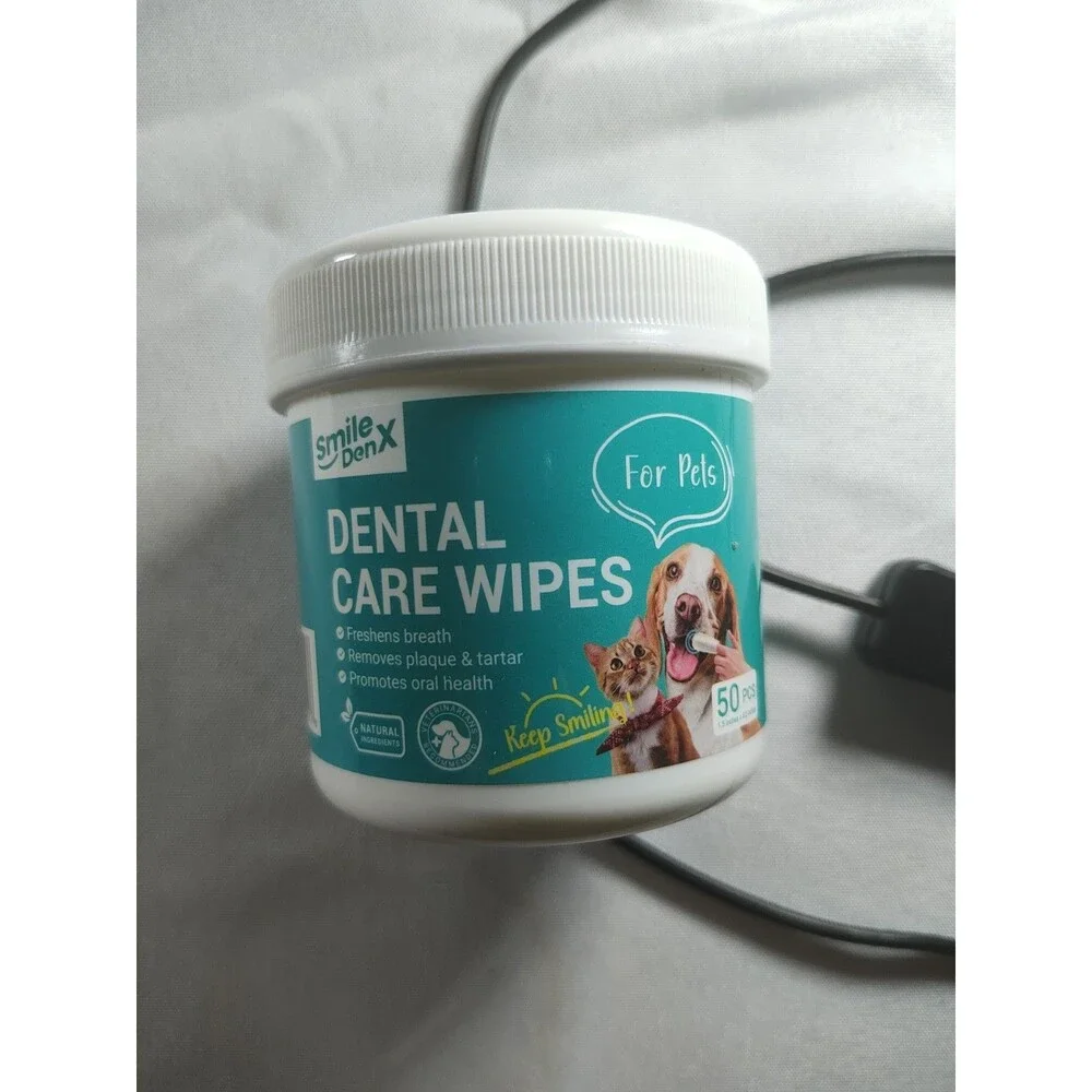 Dental Care Finger Wipes Dogs/Cats Reduces Plaque & Freshens Breath Teeth, 50ct
